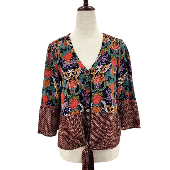 Maeve by Anthropologie Womens 4 Top Carter Floral Tie Front Multicolor Button - Picture 3 of 11